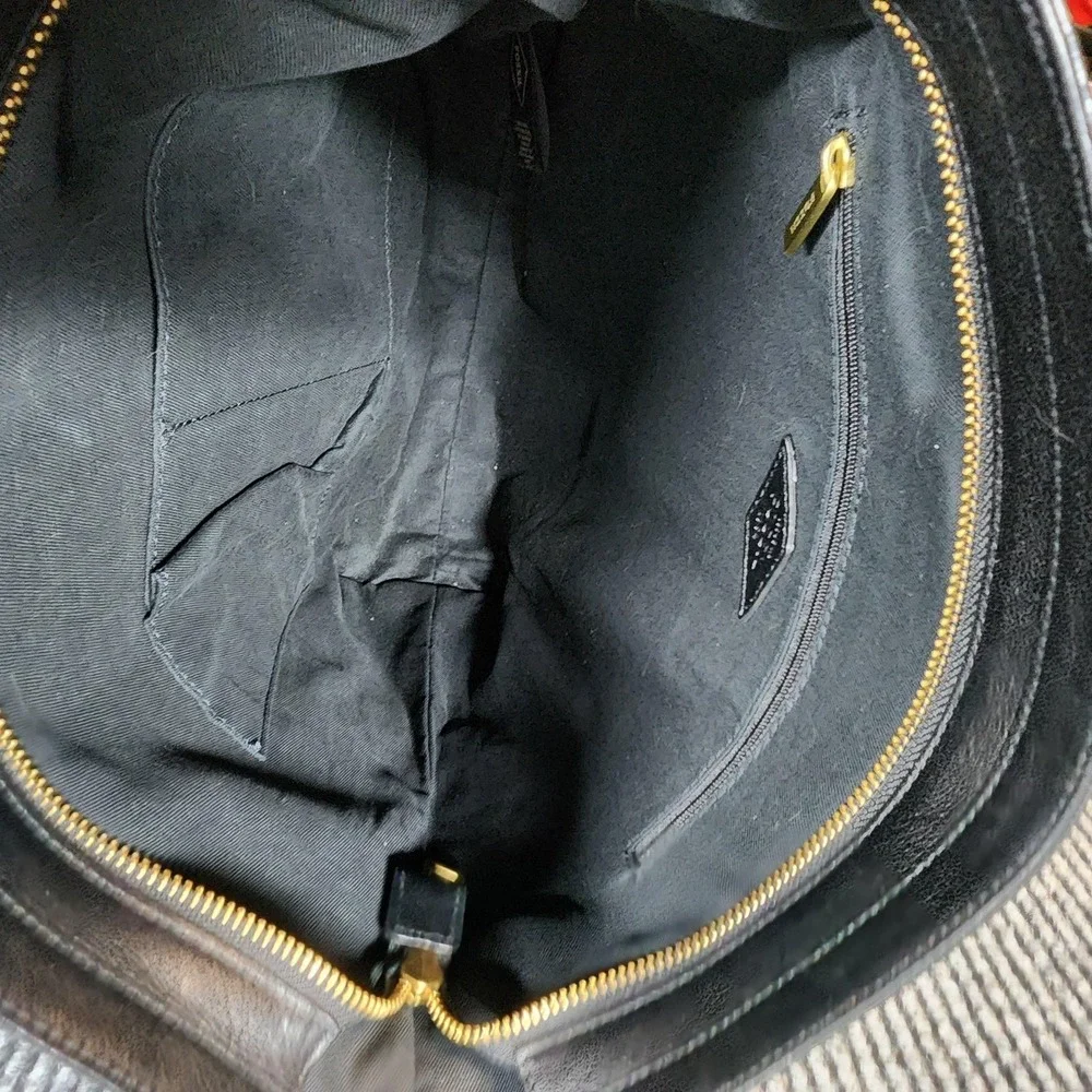 Fossil Maya Leather Bag Womens Black Leather Key Charm Zip‎ Slouchy Hobo Purse